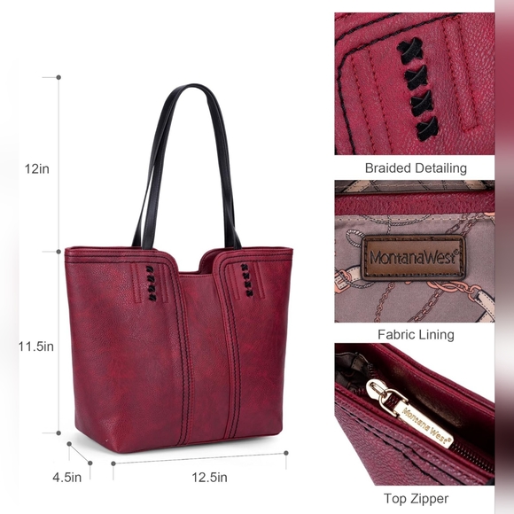 NWT!! Dahlia Red Large Vegan Leather Designer Montana West Shoulder Handbag !! - Picture 7 of 7